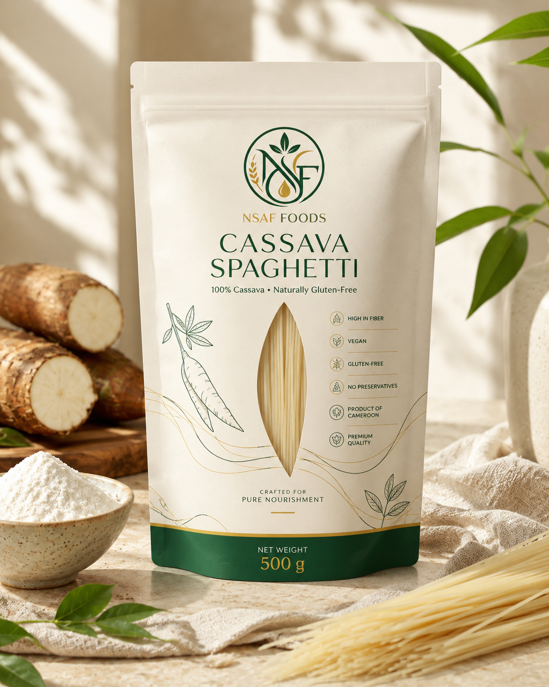 NSAF Foods Cassava Spaghetti packaging